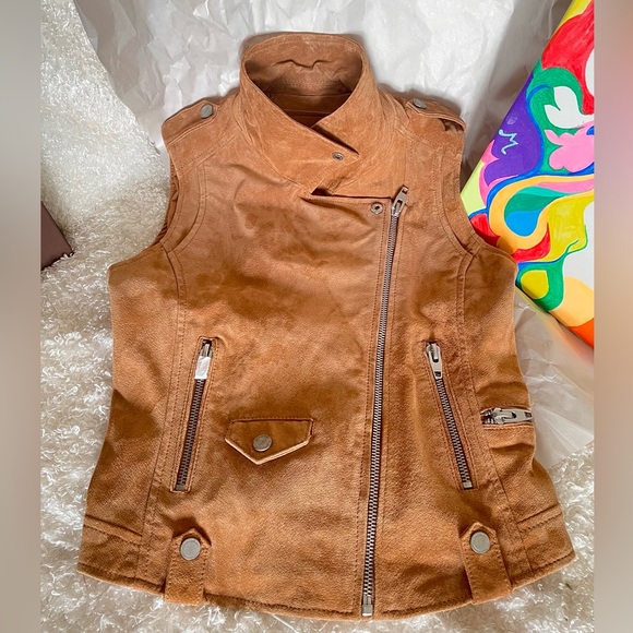 New BlankNYC Genuine Suede Leather moto vest size small camel sleeveless jacket - Picture 4 of 12